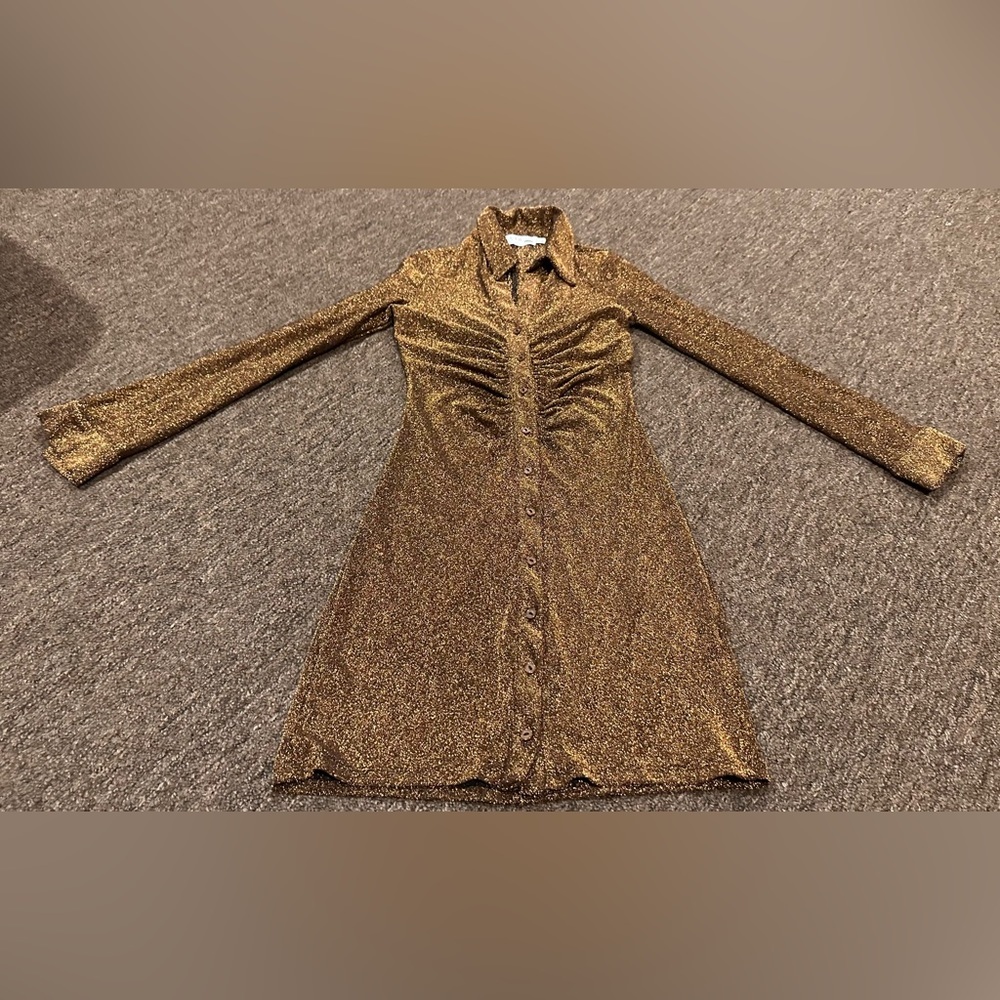 ASTR the Label Ambel Dress Copper Cocktail Party Dress Button Down Sz S EUC